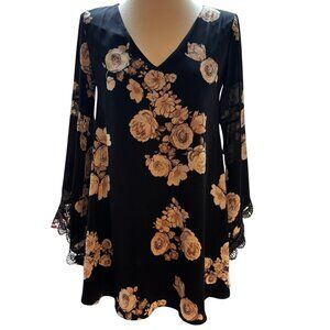 ASTR the Label Black Floral Lace Sleeve Mini for Spring Dress Size Small
